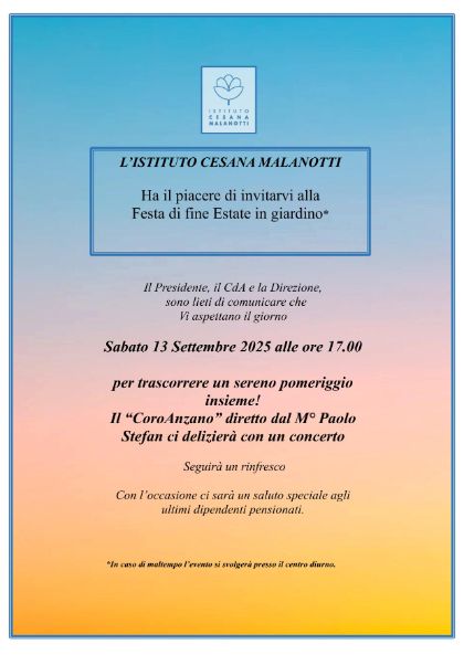 Festa di fine Estate in giardino.
